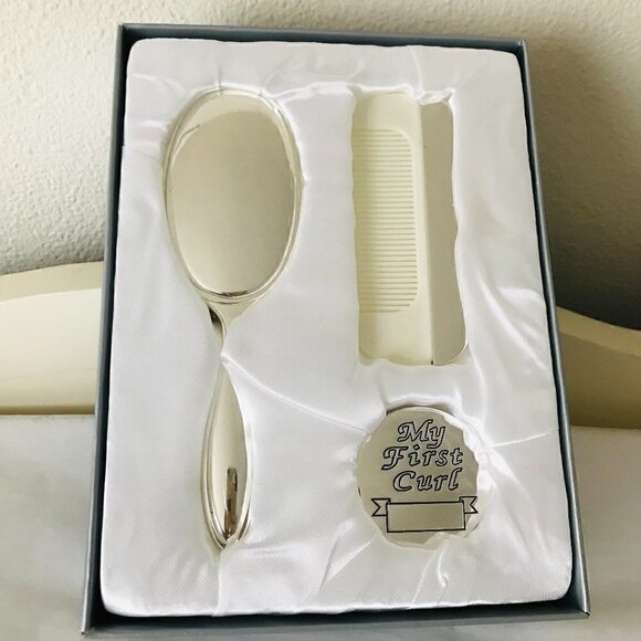 Stephan Baby Silver Keepsake Gift Set Girl My First Curl Brush and Comb - Picture 1 of 4